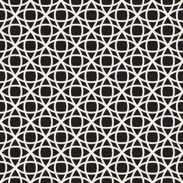 Circle Overlapping Line Lattice. Vector Seamless Black and White Pattern Illustrazione stock
