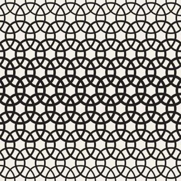 Circle Overlapping Shapes Lattice. Vector Seamless Black and White Pattern Stock Illustration