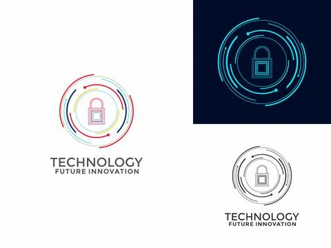 Circle Padlock Secure Tech logo vector. Cyber security logo icon symbol vec.. Stock Illustration