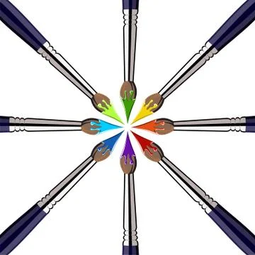 Circle of paint brushes with colors Illustrazione stock