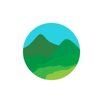 Circle with panoramic view hill and green trees logo design vector graphic .. Stock Illustration