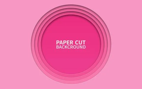 Circle paper cut background. Wavy pink layers. Abstract realistic paper design Stock Illustration
