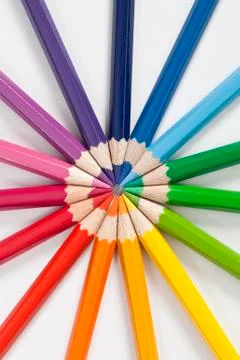 Circle pattern of colored pencils 库存照片