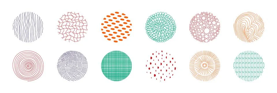 Circle pattern design. Hand drawn circular memphis geometric shapes for noteb イラスト素材