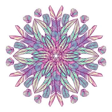 Circle pattern with feathers. Round kaleidoscope Stock Illustration