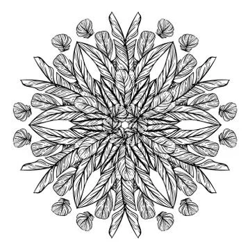 Circle pattern with feathers. Round kaleidoscope Illustrazione stock