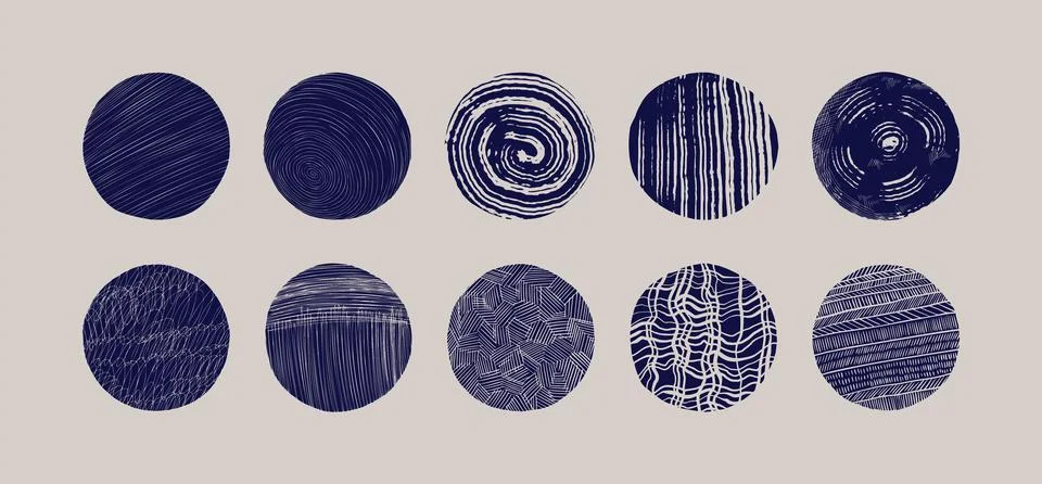 Circle pattern. Line art paint sketch style collection, ink brush rough space Stock Illustration