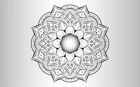 Circle pattern petal flower of mandala with black and white,Vector floral man イラスト素材