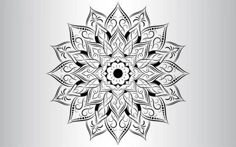 Circle pattern petal flower of mandala with black and white,Vector floral man Stock Illustration