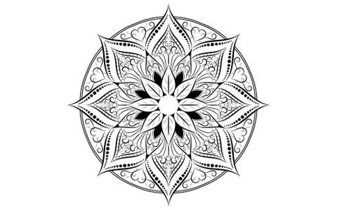 Circle pattern petal flower of mandala with black and white,Vector floral man Illustrazione stock