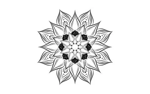 Circle pattern petal flower of mandala with black and white,Vector floral man Stock Illustration