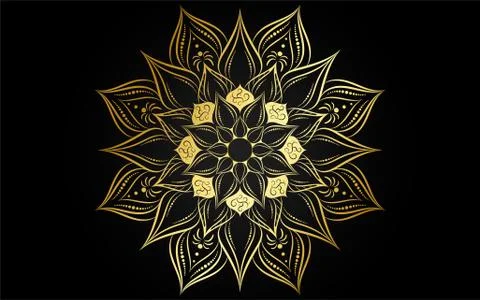 Circle pattern petal flower of mandala with gold color,Vector floral mandala  Stock Illustration
