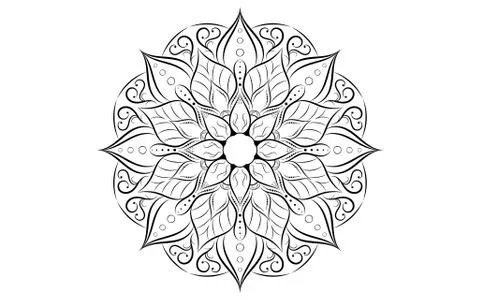 Circle pattern petal flower of mandala with black and white,Vector floral man Stock Illustration