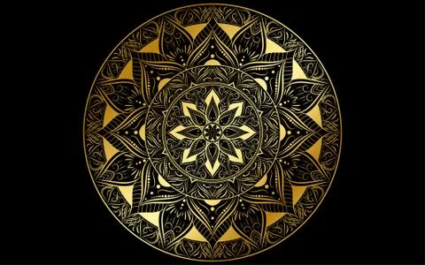 Circle pattern petal flower of mandala with gold color,Vector floral mandala  스톡 일러스트