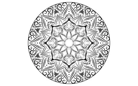 Circle pattern petal flower of mandala with black and white,Vector floral man 스톡 일러스트