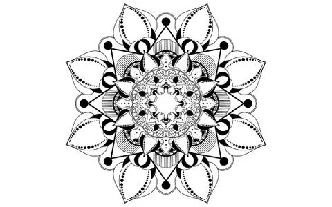 Circle pattern petal flower of mandala with black and white,Vector floral man Stock Illustration