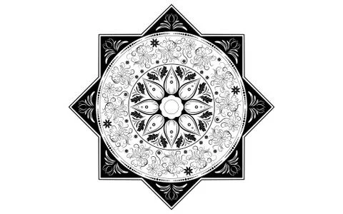 Circle pattern petal flower of mandala with black and white Stock Illustration