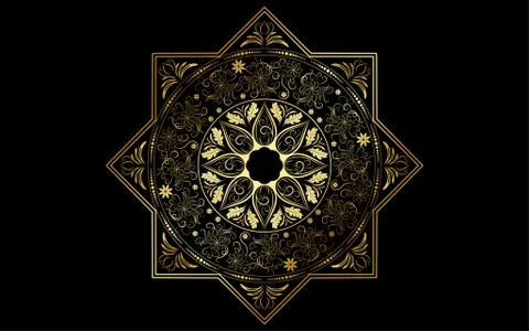 Circle pattern petal flower of mandala with gold color,Vector floral mandala  Stock Illustration