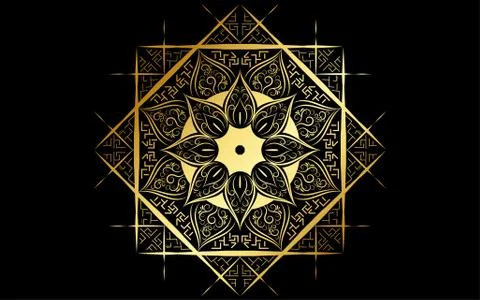 Circle pattern petal flower of mandala with gold color,Vector floral mandala  Stock Illustration