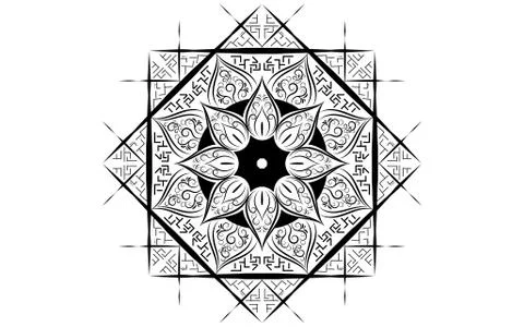 Circle pattern petal flower of mandala with black and white,Vector floral man Stock Illustration