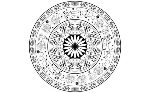 Circle pattern petal flower of mandala with black and white,Vector floral man Stock Illustration