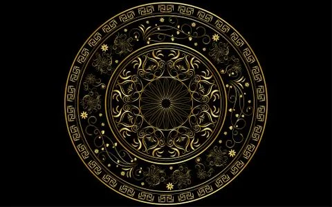 Circle pattern petal flower of mandala with gold color,Vector floral mandala  イラスト素材