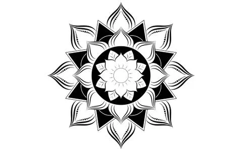 Circle pattern petal flower of mandala with black and white,Vector floral man Stock Illustration