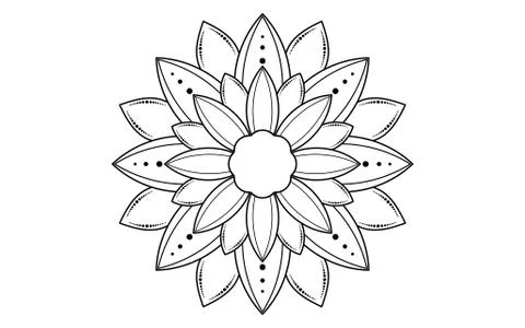 Circle pattern petal flower of mandala with black and white,Vector floral man Stock Illustration