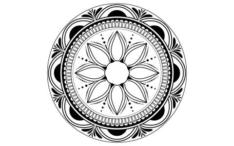 Circle pattern petal flower of mandala with black and white,Vector floral man Stock Illustration
