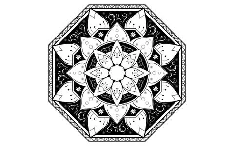 Circle pattern petal flower of mandala with black and white,Vector floral man Stock Illustration