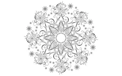 Circle pattern petal flower of mandala with black and white,Vector floral man Illustrazione stock