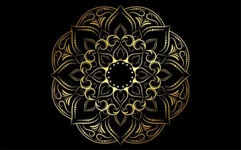 Circle pattern petal flower of mandala with gold color,Vector floral mandala  Stock Illustration