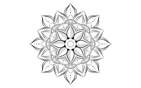Circle pattern petal flower of mandala with black and white,Vector floral man Illustrazione stock