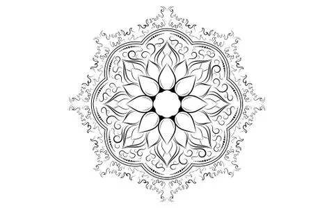 Circle pattern petal flower of mandala with black and white,Vector floral man Stock Illustration