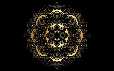 Circle pattern petal flower of mandala with gold color,Vector floral mandala  Stock Illustration