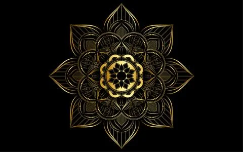Circle pattern petal flower of mandala with gold color,Vector floral mandala  Stock Illustration