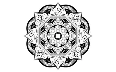 Circle pattern petal flower of mandala with black and white,Vector floral man Stock Illustration