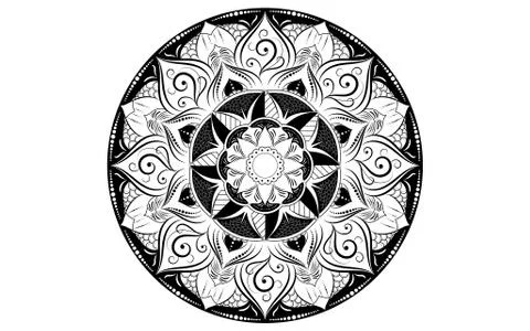 Circle pattern petal flower of mandala with black and white,Vector floral man Stock Illustration