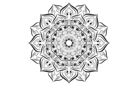 Circle pattern petal flower of mandala with black and white,Vector floral man Stock Illustration