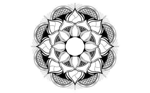 Circle pattern petal flower of mandala with black and white,Vector floral man Illustrazione stock