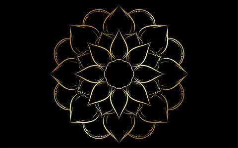 Circle pattern petal flower of mandala with gold color,Vector floral mandala  Stock Illustration
