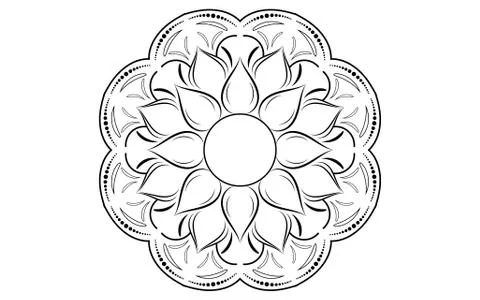 Circle pattern petal flower of mandala with black and white,Vector floral man Illustrazione stock