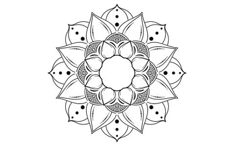 Circle pattern petal flower of mandala with black and white,Vector floral man Stock Illustration