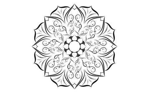 Circle pattern petal flower of mandala with black and white,Vector floral man Stock Illustration
