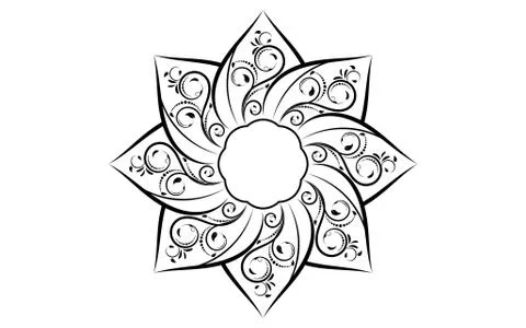 Circle pattern petal flower of mandala with black and white,Vector floral man Stock Illustration