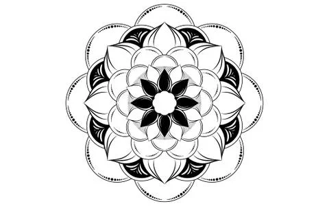 Circle pattern petal flower of mandala with black and white,Vector floral man 스톡 일러스트