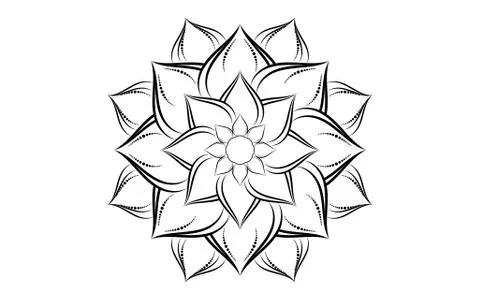 Circle pattern petal flower of mandala with black and white,Vector floral man イラスト素材