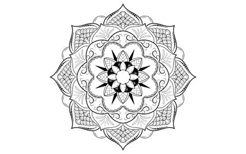 Circle pattern petal flower of mandala with black and white,Vector floral man 스톡 일러스트