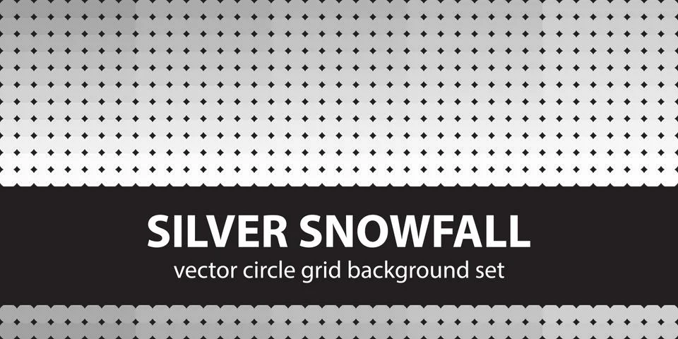 Circle pattern set "Silver Snowfall". Vector seamless geometric backgrounds Stock Illustration