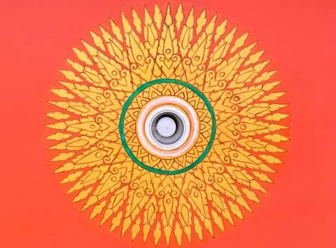 Circle pattern in the traditional Thai style around the led bulb. Stock Photos